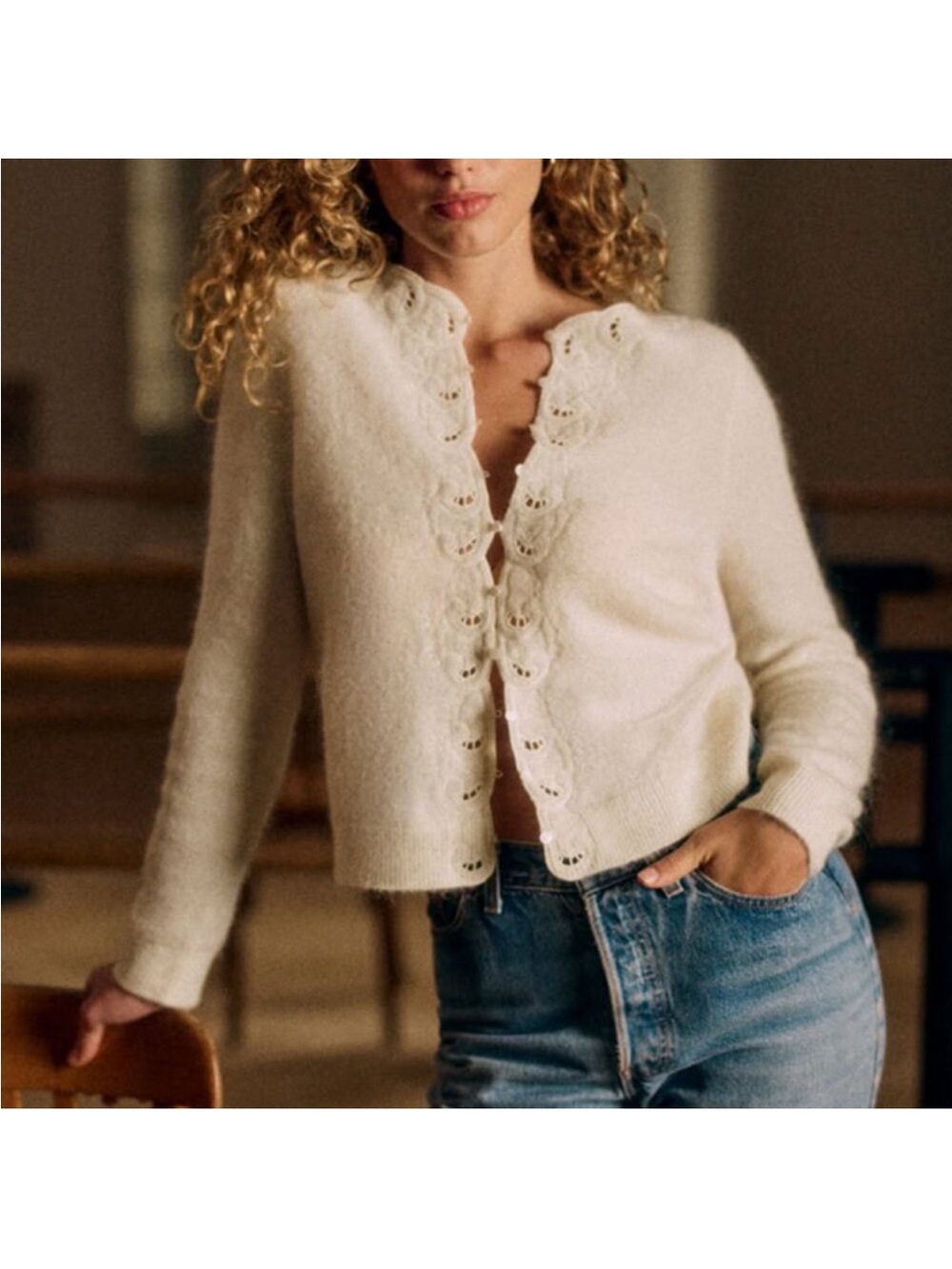 Sézane Ysaline Cardigan Ecru Cream